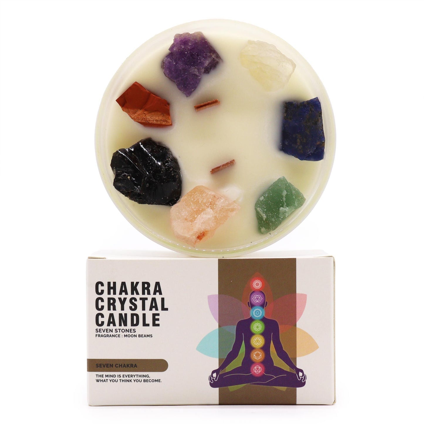 Bougie 7 Chakras en Verre – Pierres Naturelles & Parfum Moon Beams