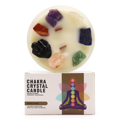 Bougie 7 Chakras en Verre – Pierres Naturelles & Parfum Moon Beams