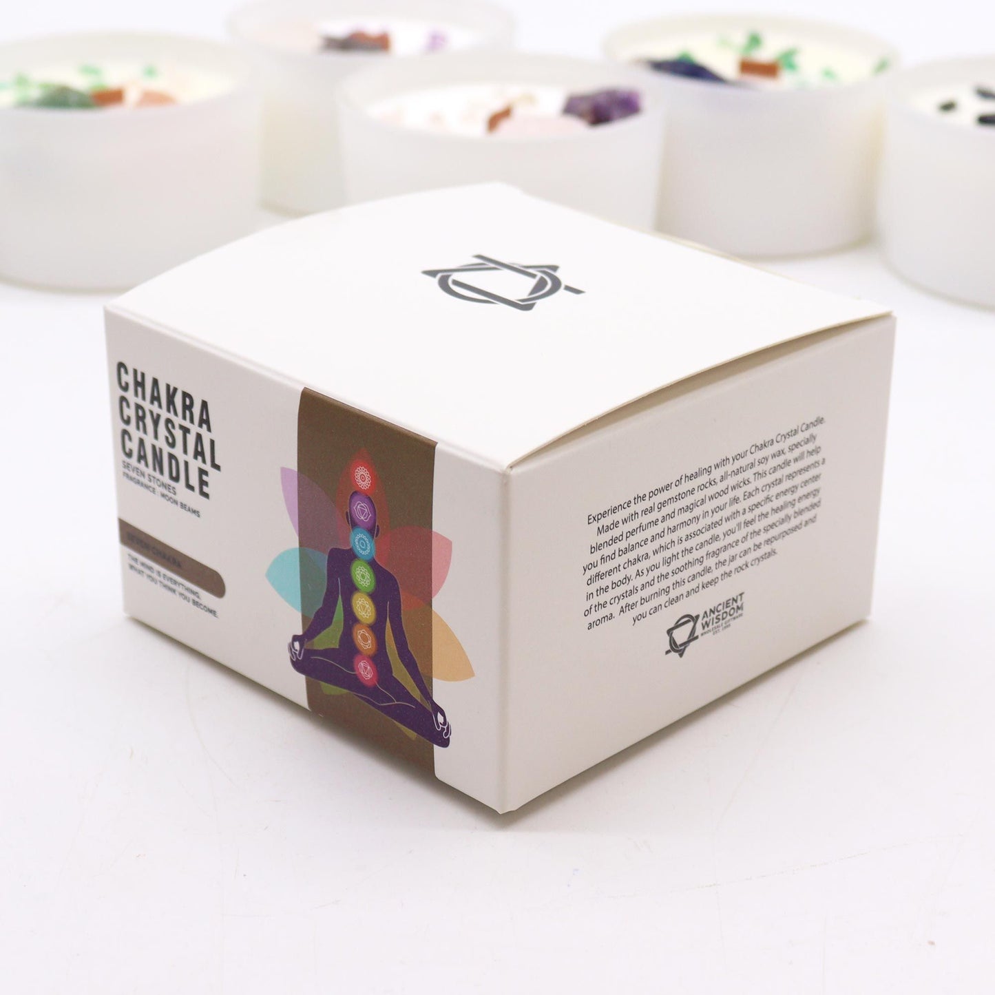 Bougie 7 Chakras en Verre – Pierres Naturelles & Parfum Moon Beams
