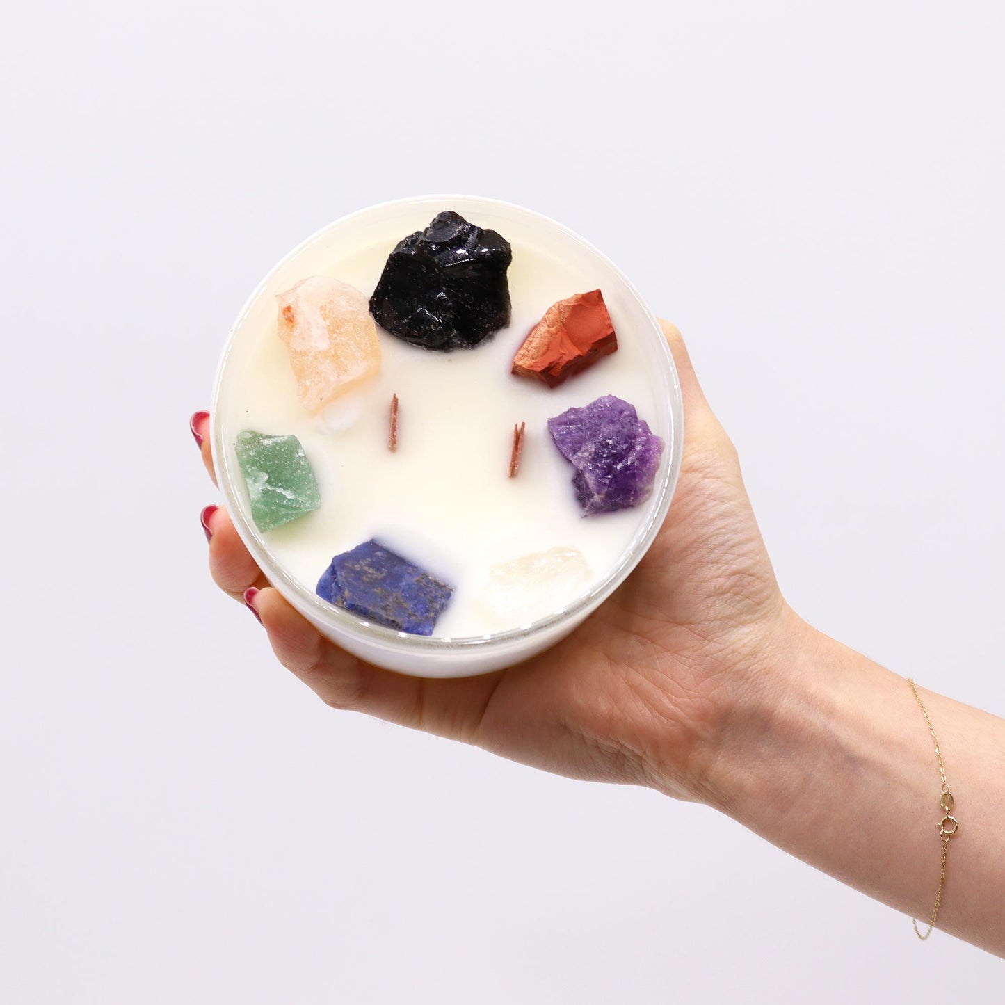 Bougie 7 Chakras en Verre – Pierres Naturelles & Parfum Moon Beams