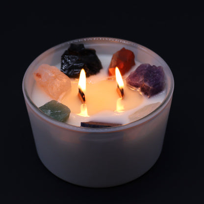 Bougie 7 Chakras en Verre – Pierres Naturelles & Parfum Moon Beams