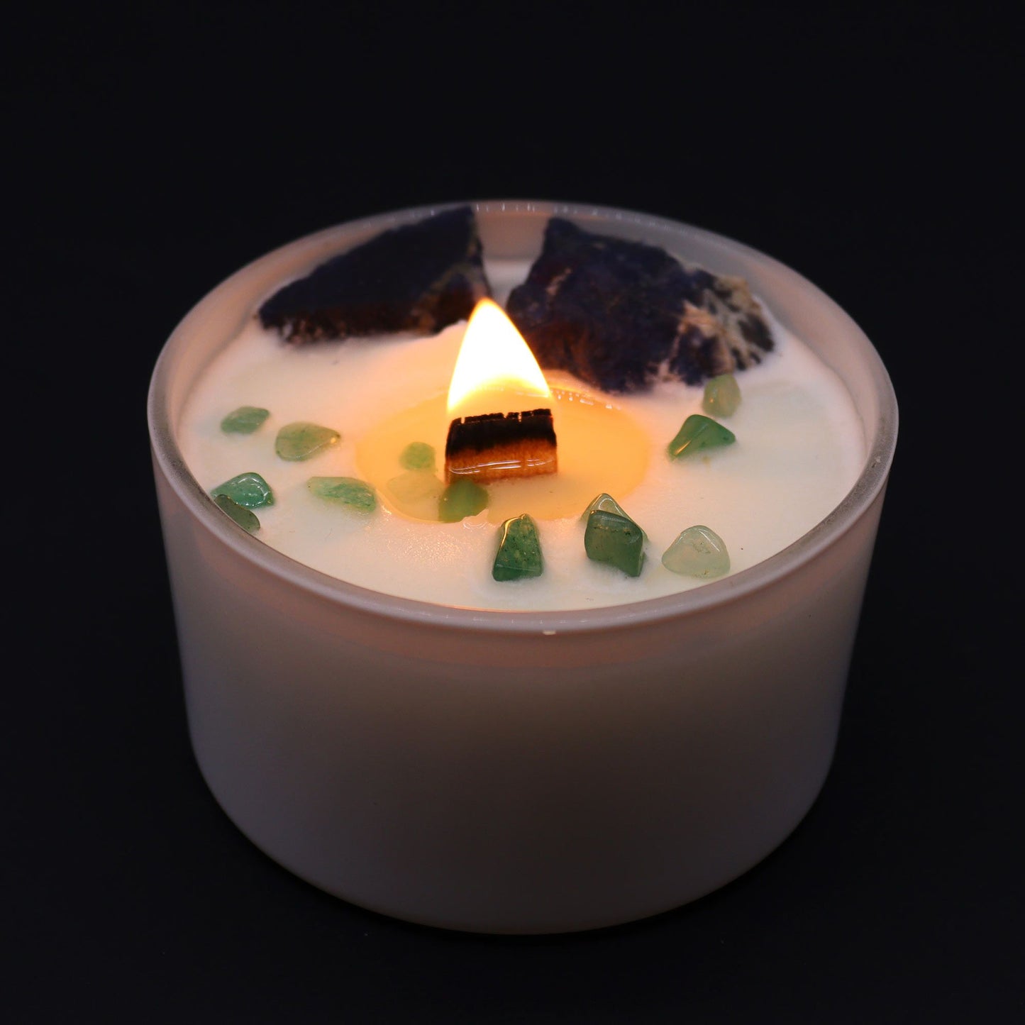 Bougie Chakra de la Gorge en Verre – Cire de Soja Naturelle & Pierres Semi-Précieuses