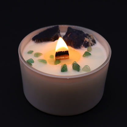 Bougie Chakra de la Gorge en Verre – Cire de Soja Naturelle & Pierres Semi-Précieuses