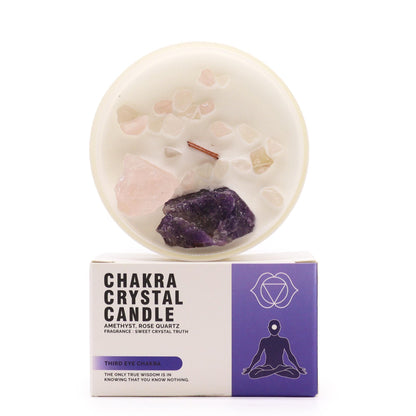 Bougie Chakra du Troisième Œil en Verre – Améthyste & Parfum Sweet Crystal Truth