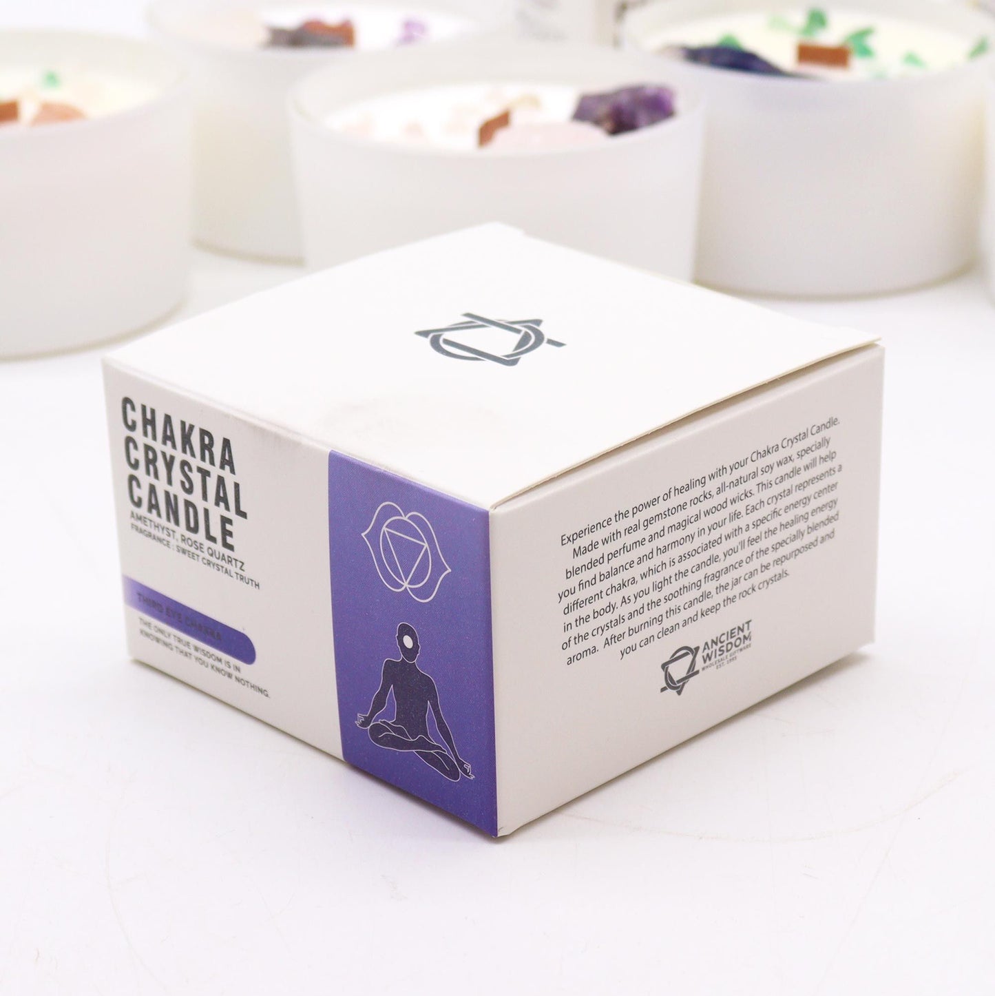 Bougie Chakra du Troisième Œil en Verre – Améthyste & Parfum Sweet Crystal Truth
