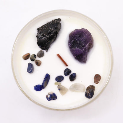 Bougie Chakra du Plexus Solaire en Verre – Améthyste & Parfum Deep in the Forest