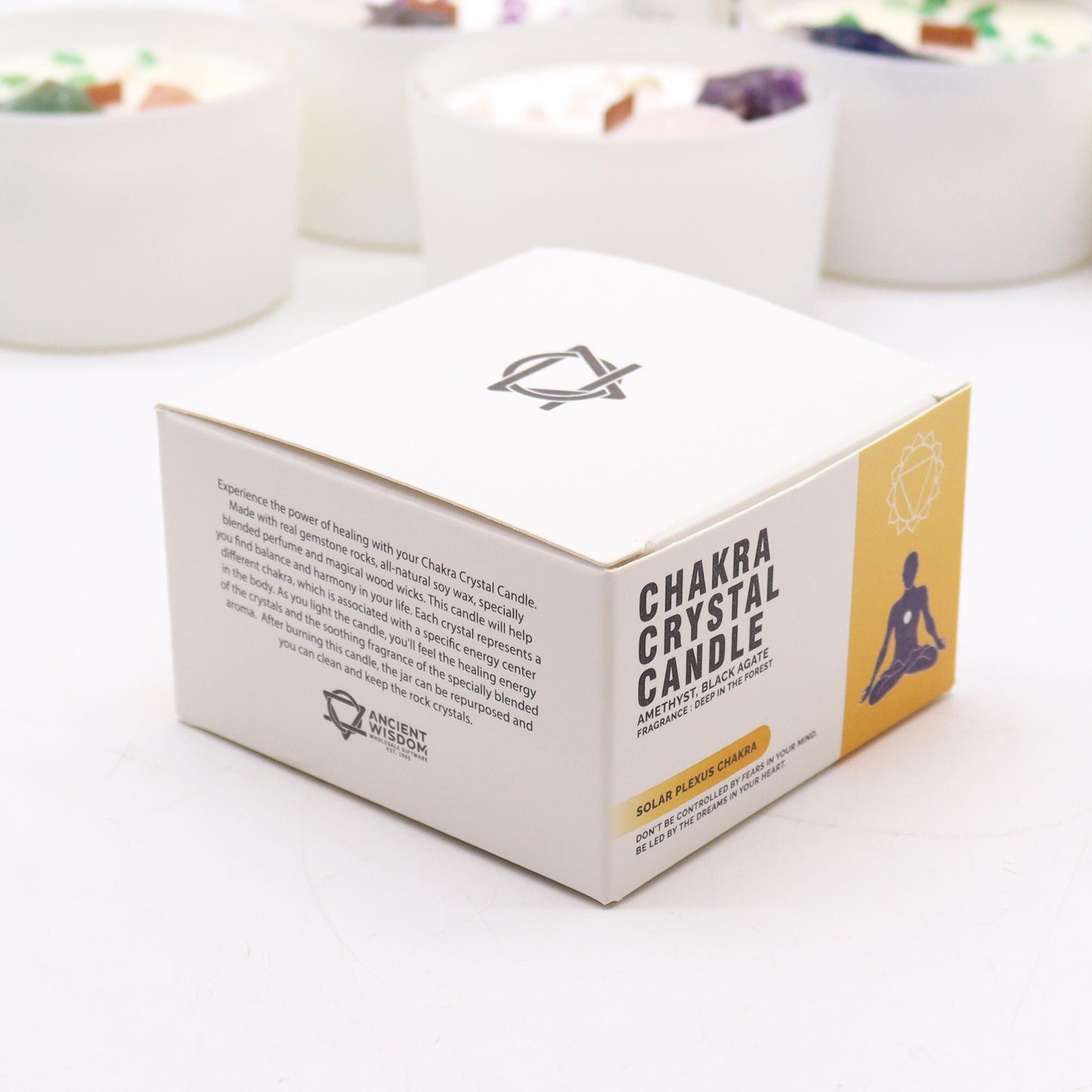 Bougie Chakra du Plexus Solaire en Verre – Améthyste & Parfum Deep in the Forest