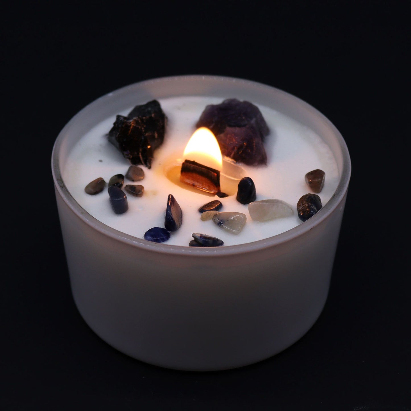 Bougie Chakra du Plexus Solaire en Verre – Améthyste & Parfum Deep in the Forest