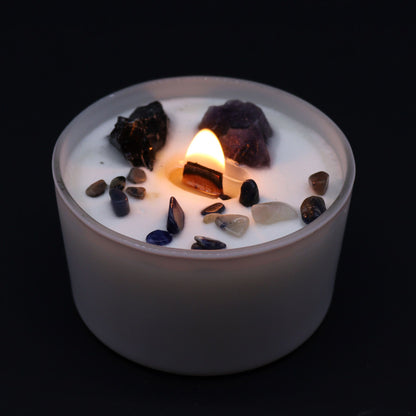 Bougie Chakra du Plexus Solaire en Verre – Améthyste & Parfum Deep in the Forest