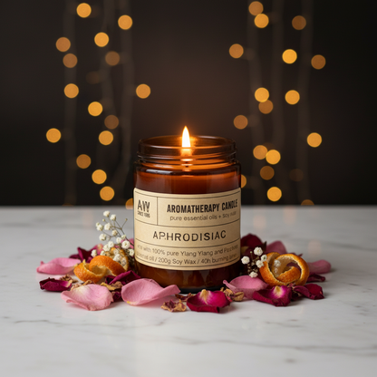 Bougie d’Aromathérapie Aphrodisiaque – Cire de Soja Naturelle & Huiles Essentielles