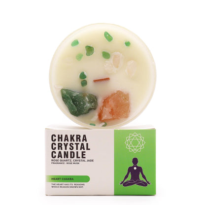 Bougie Chakra du Cœur en Verre – Rose Musquée & Quartz Rose